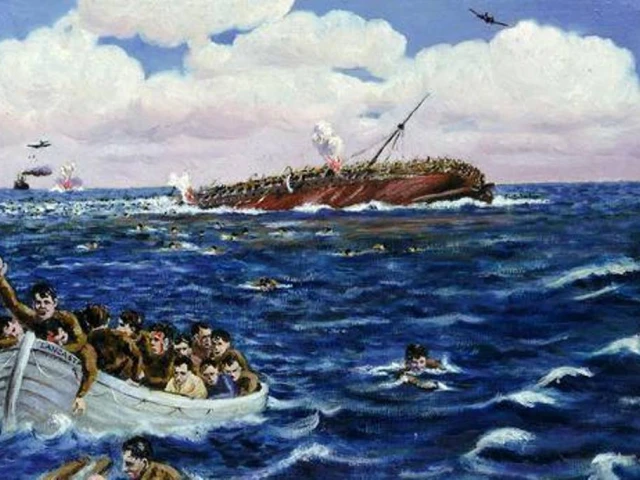 HMT Lancastria - artists impression of survivors